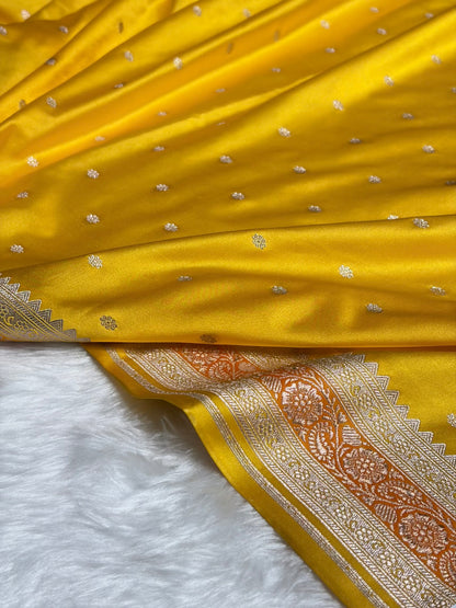 Yellow Shades Booti Mashru Silk Saree MS26