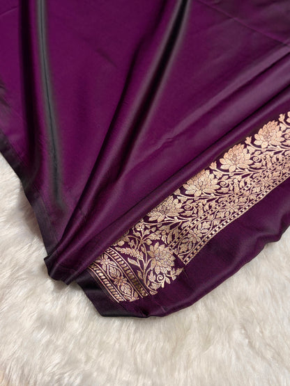 Dark Purple Boota With Floral Border Mashru Silk Saree MSM-94
