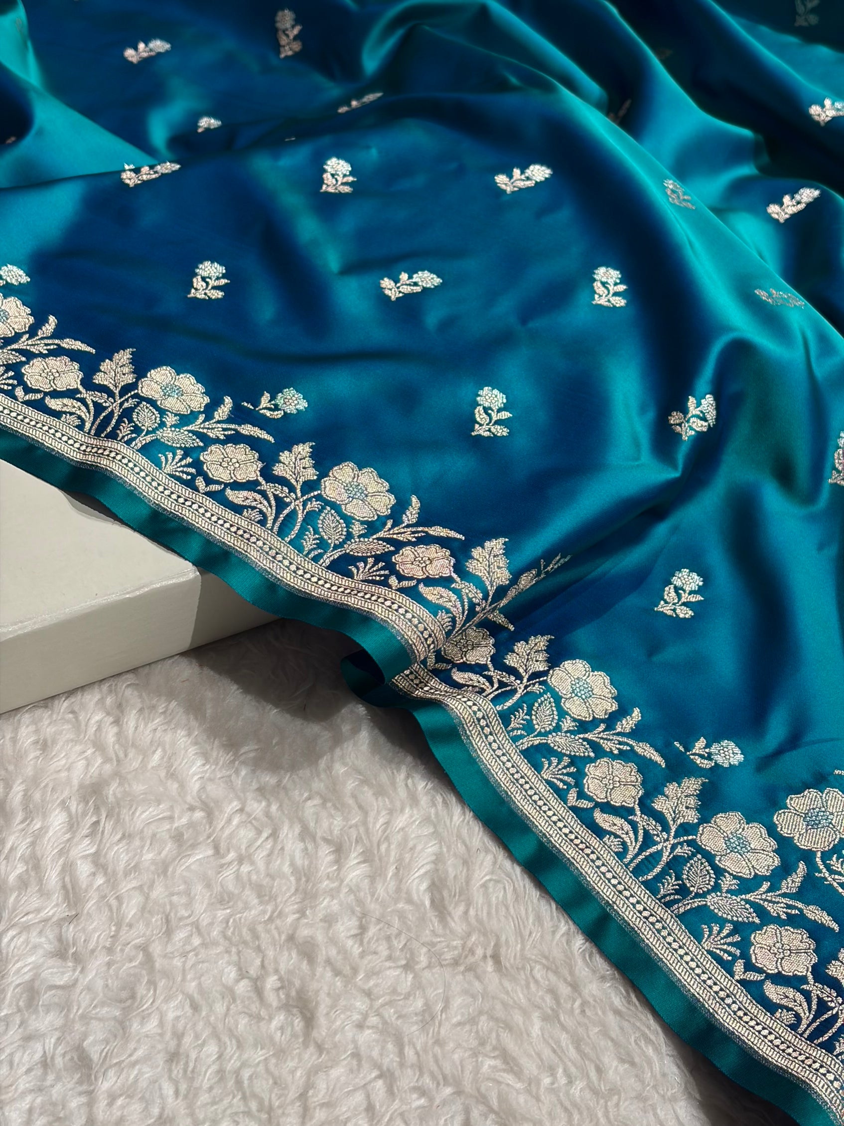 Peacock Boota With Floral Border Mashru Silk Saree MSM-86