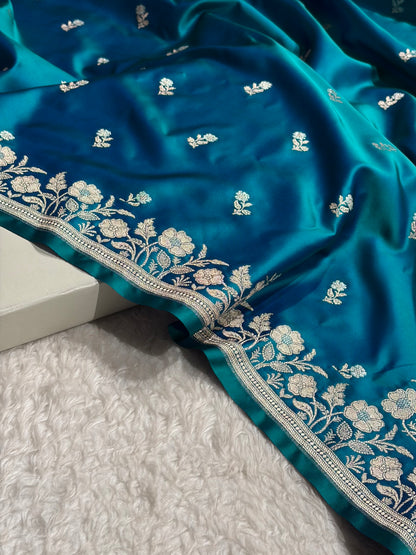 Peacock Boota With Floral Border Mashru Silk Saree MSM-86