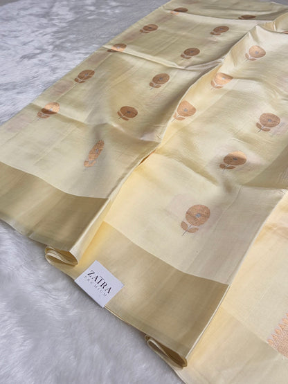 Cream Meena Boota Handwoven Raw Mango Silk RM-30