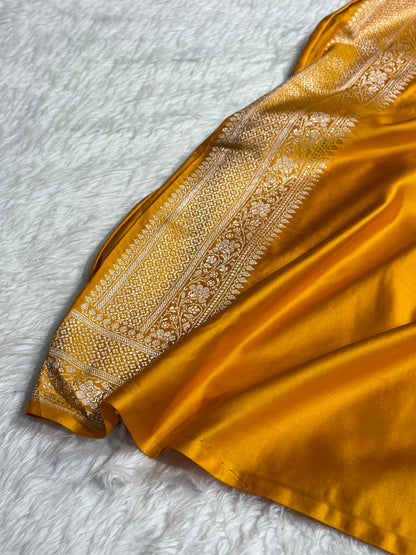 Premium Banarasi Satin Katan Saree With Minakari Boota in Mustard Shades SK93