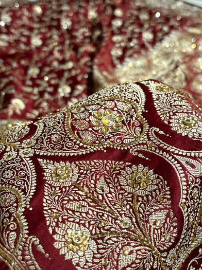 Garnet Shades Banarasi With Ari Zardozi Work Jaal Katan Silk Saree BSKM37