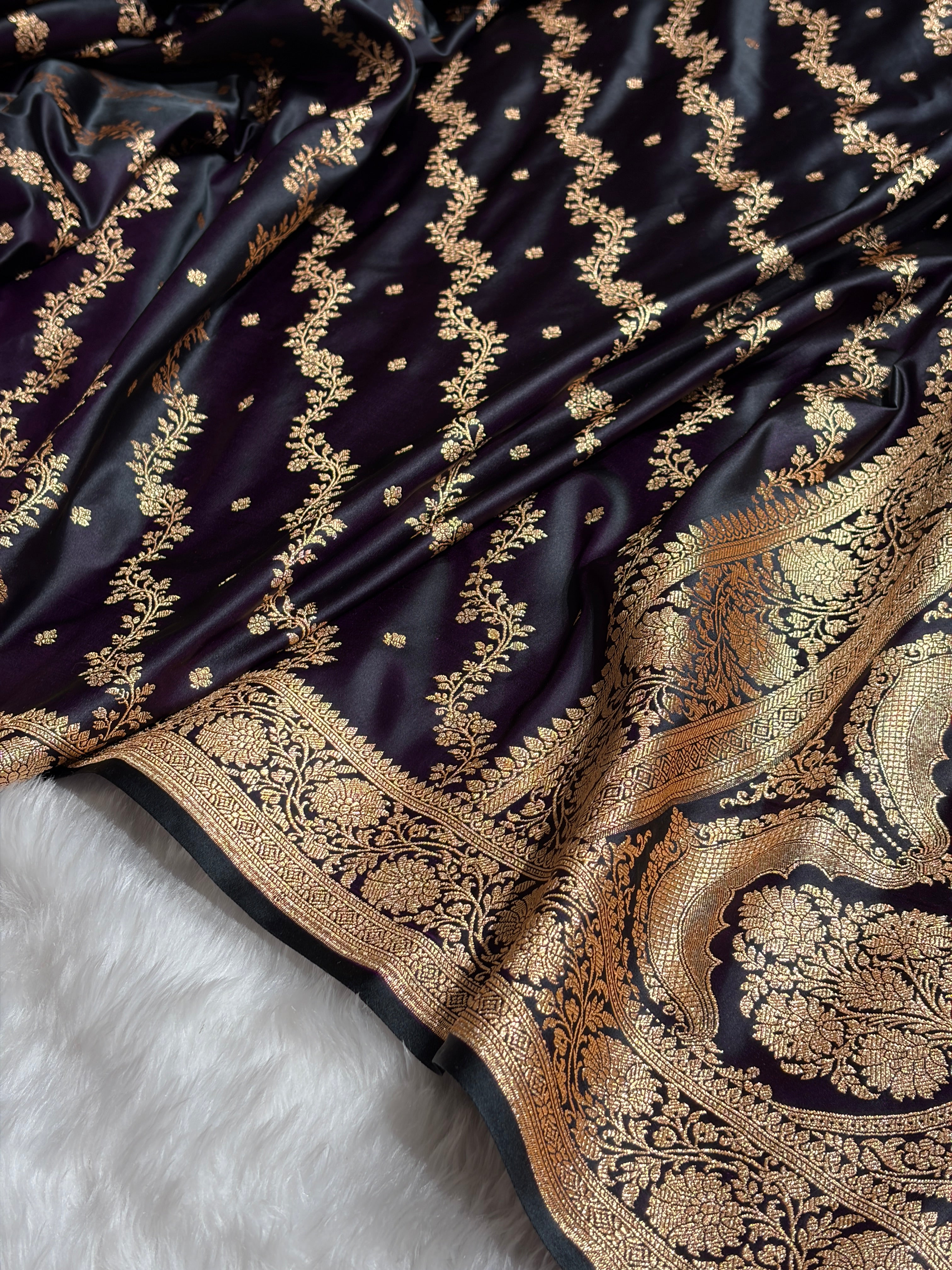 Banarasi Satin Katan Saree With Boota in Dark Wine Shades SK108