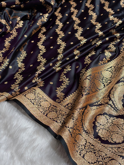 Banarasi Satin Katan Saree With Boota in Dark Wine Shades SK108