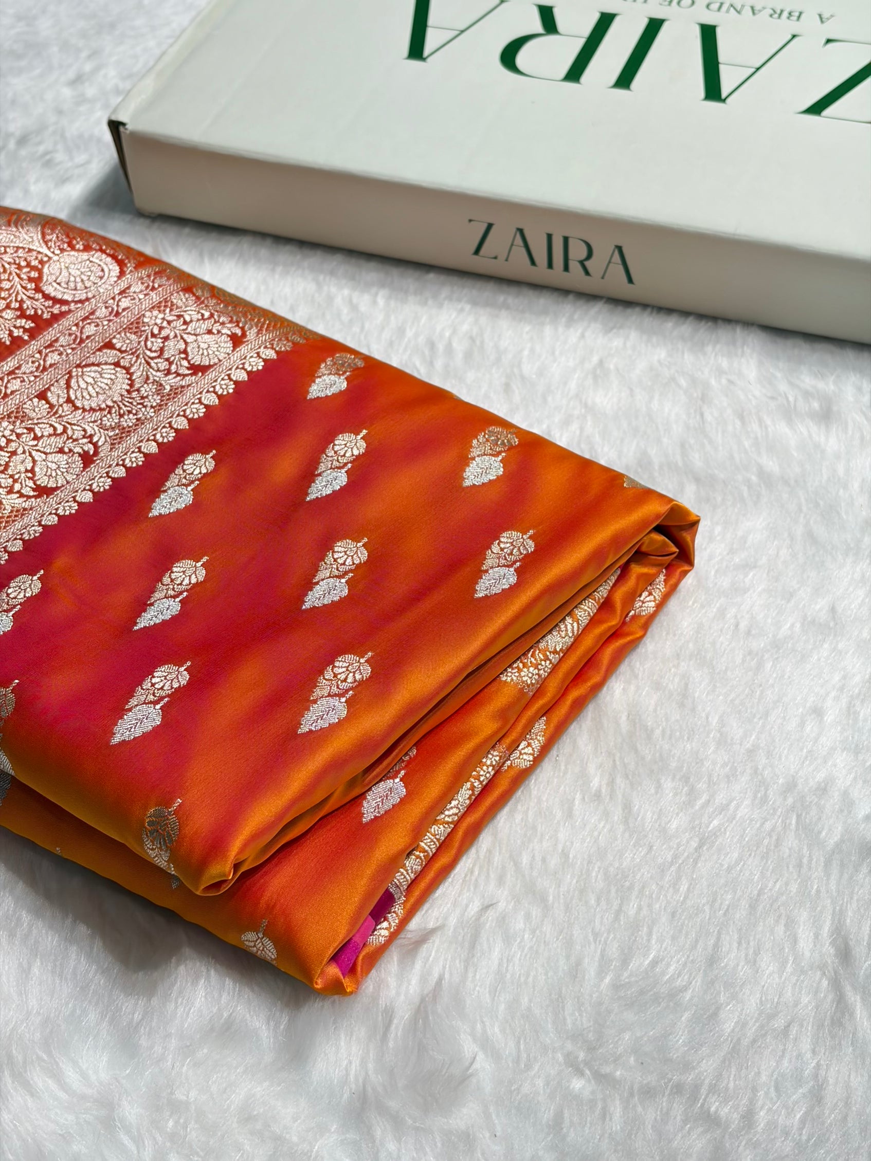 Fire Gold Shades Floral Booti Mashru Silk Saree MSM-69