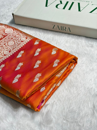 Fire Gold Shades Floral Booti Mashru Silk Saree MSM-69