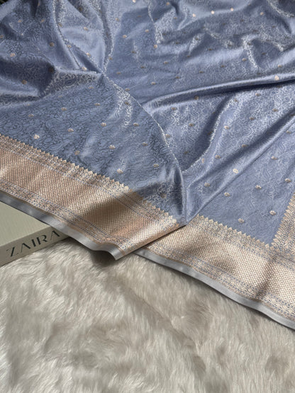 Light Nile Blue Shades Tanchoi Motif Mashru Silk Saree