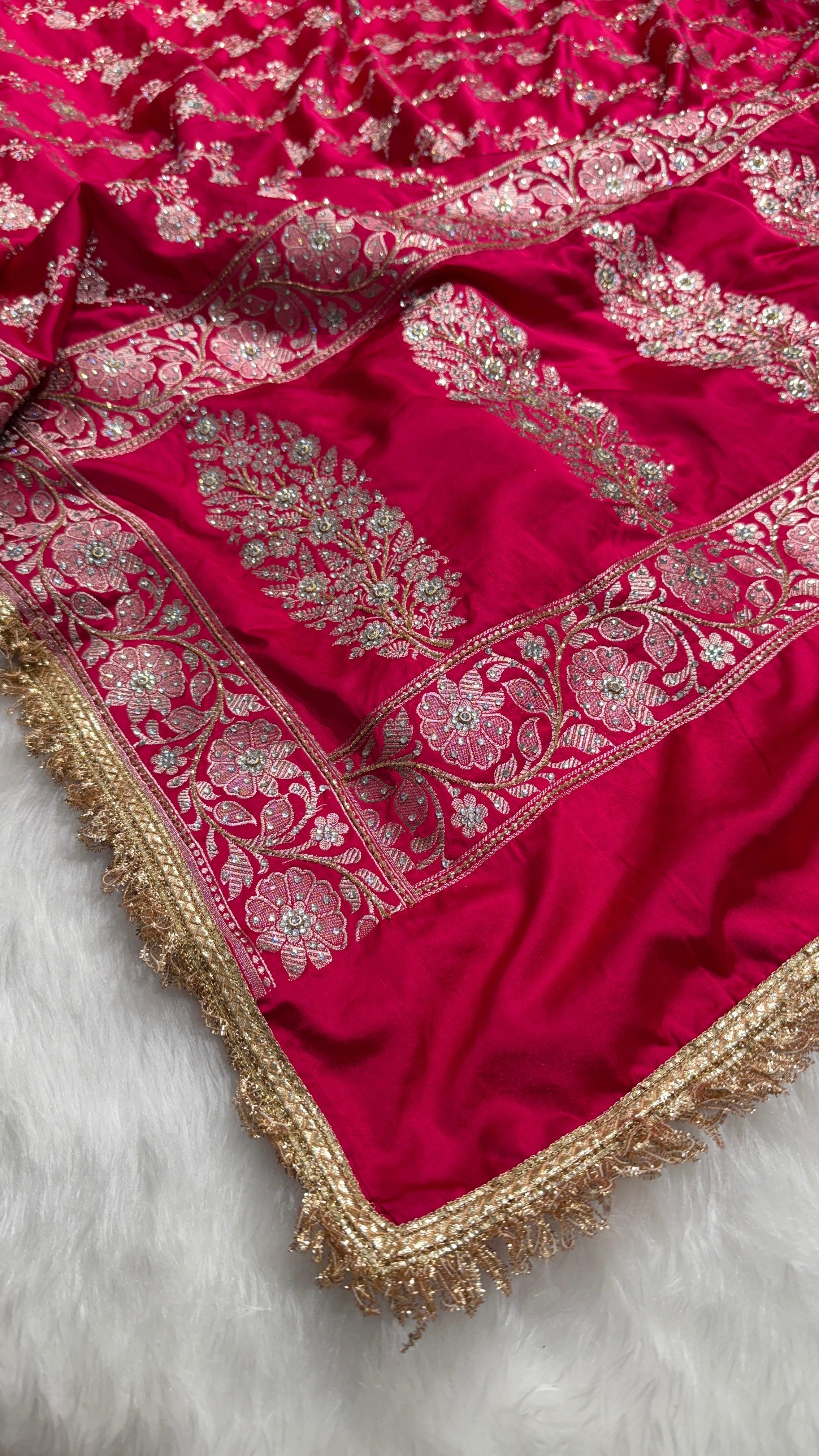 Bridal Rose Rani Mashru Silk with Ari and stone work with Gotta Patti