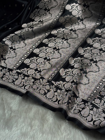 Black Floral Boota With Floral Border Mashru Silk Saree MSM 79