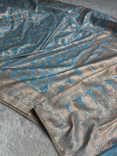 Banarasi Satin Katan Silk Saree In Sky Blue Shades with gotta Patti