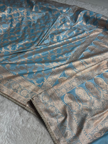 Banarasi Satin Katan Silk Saree In Sky Blue Shades with gotta Patti