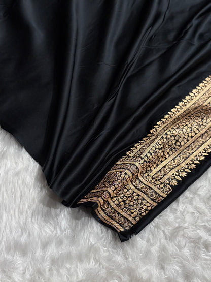 Banarasi Satin Katan Saree With Boota in Black Shades SK89