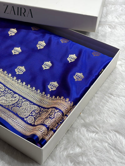 Banarasi Satin Katan Saree Booti Pattern in Royal Purple Shades SK137