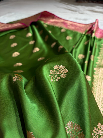 Green - Rani Banarasi Boota Katan Silk Saree SKM29