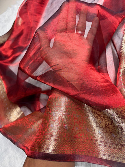 Cross Red Shades Pure Tissue Silk Saree with Brocade Blouse PT-31