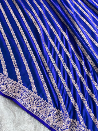 Royal Blue With Floral Border Mashru Silk Saree MSM-98