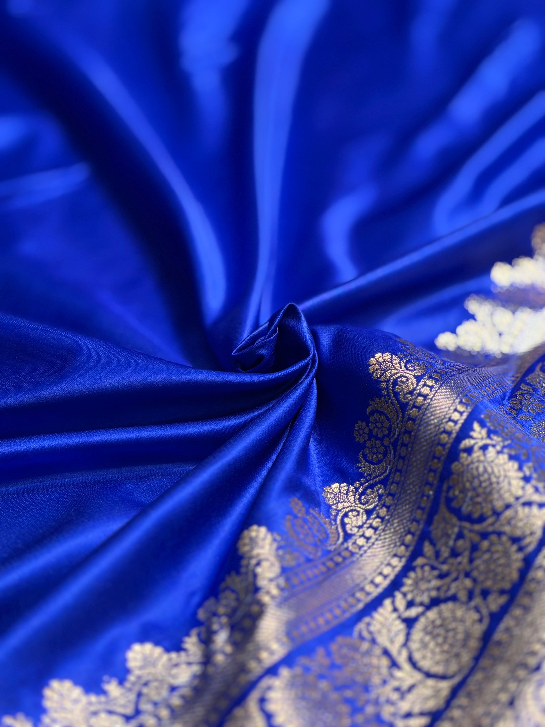 Royal Blue Booti Pattern Satin Katan Silk Saree SK51