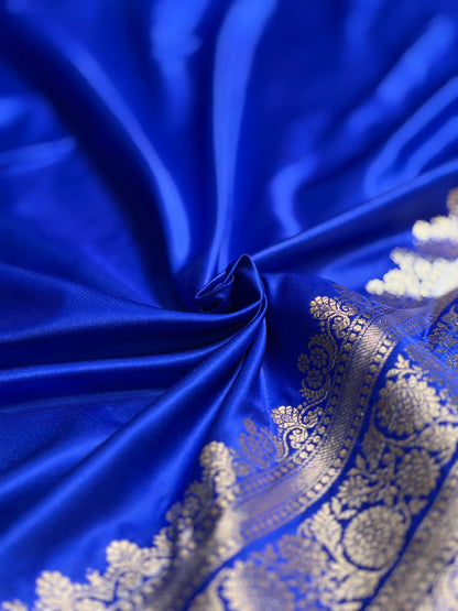 Royal Blue Booti Pattern Satin Katan Silk Saree SK51