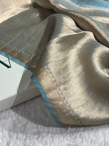 Organza with Pastel Multicolor Florals & Gold Zari Border POP18