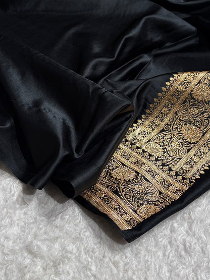 Black Floral Jaal Pattern Satin Katan Silk saree SK55