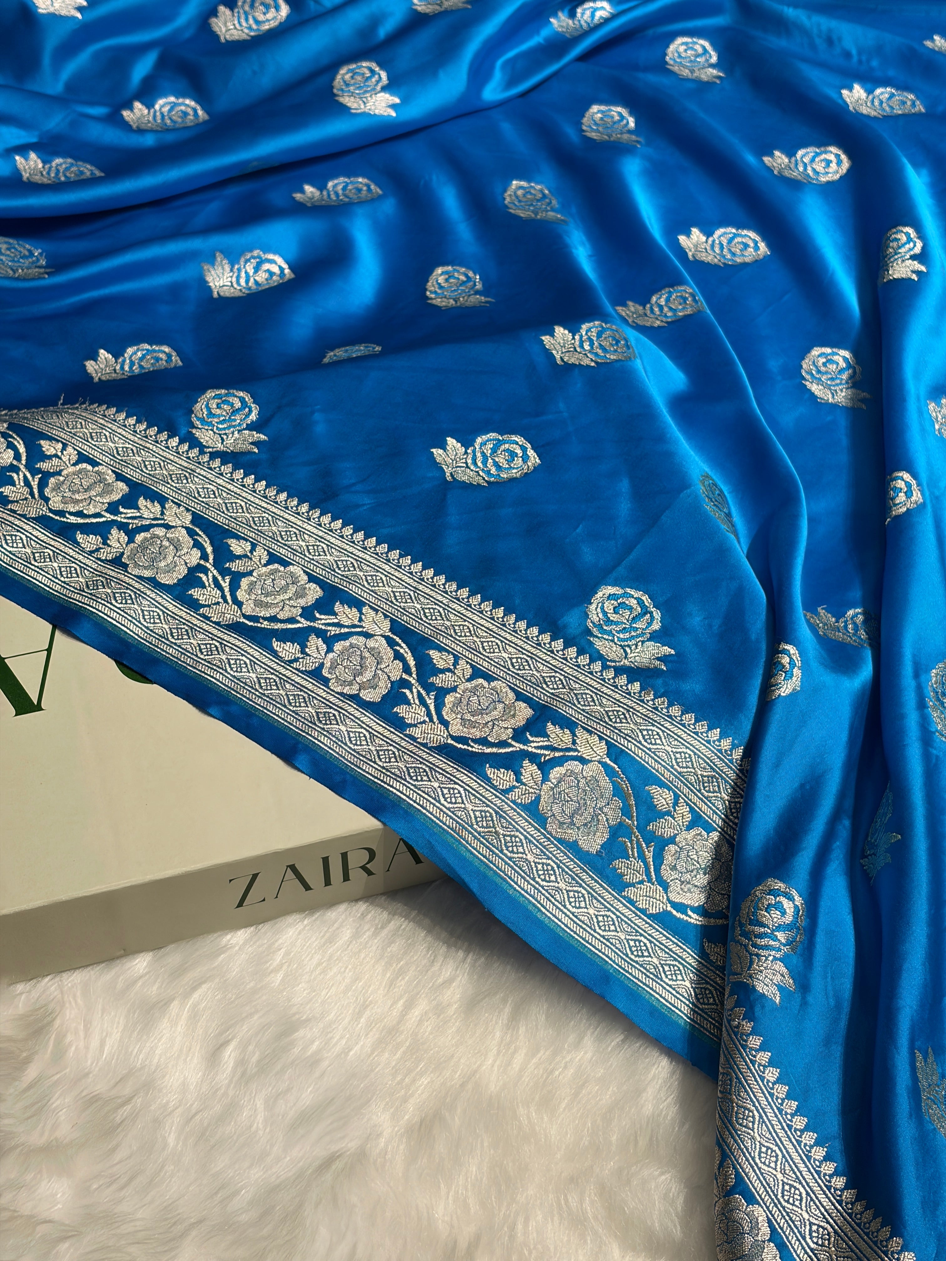 Firozi Rose Motif Mashru Silk Saree MS14