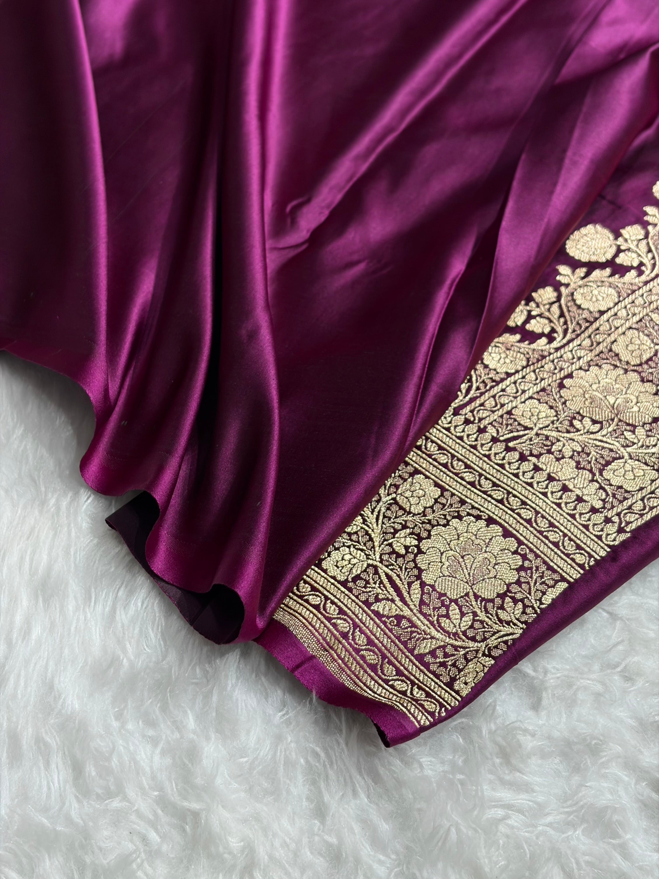 Banarasi Satin Katan Saree With Boota in Wine Shades SK114