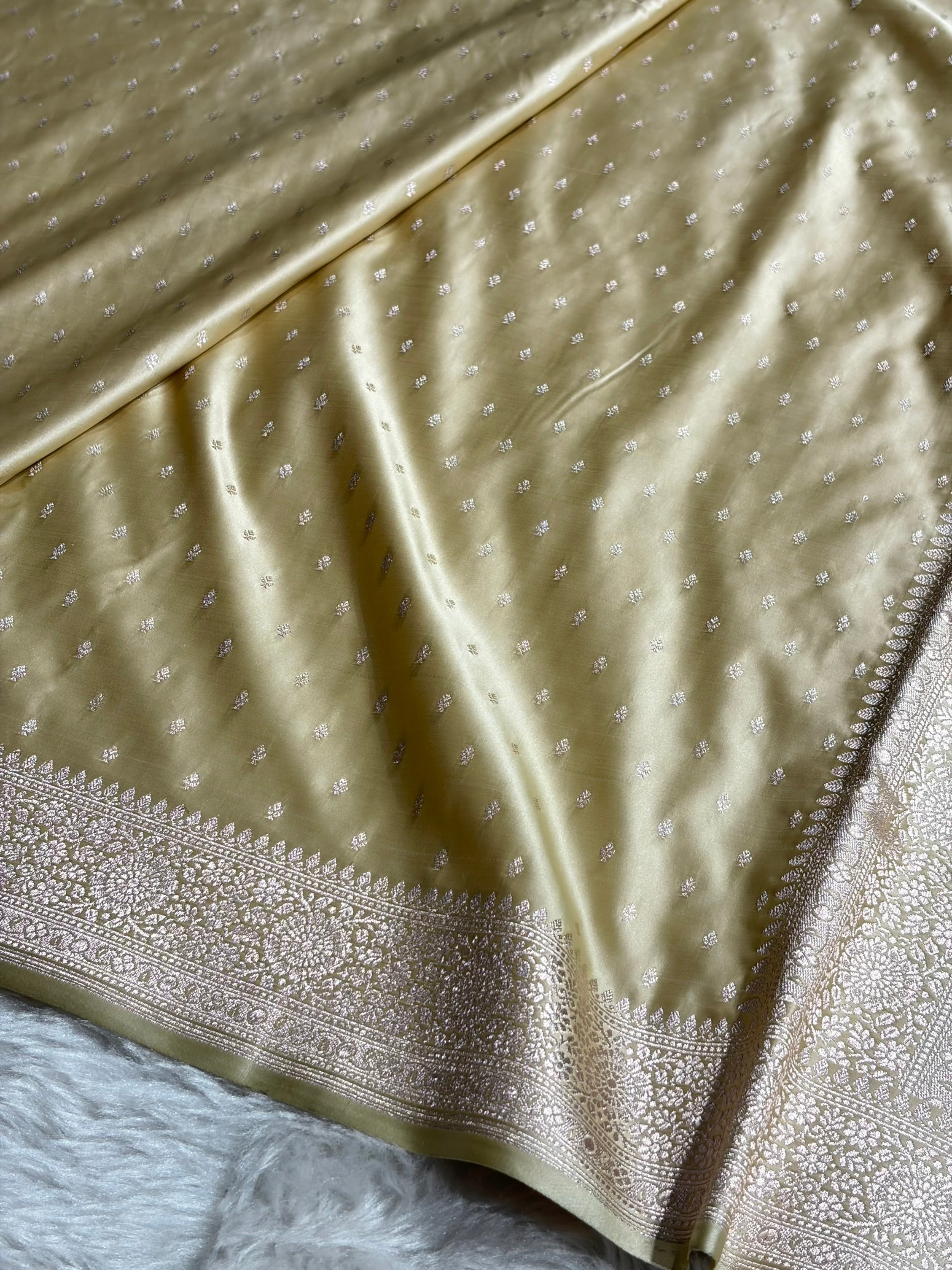 Light Pista Shades Banarasi With Floral Booti Pattern Mashru Silk Saree MSM-133