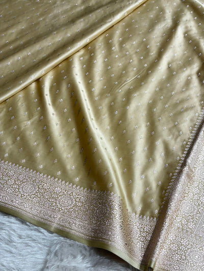 Light Pista Shades Banarasi With Floral Booti Pattern Mashru Silk Saree MSM-133