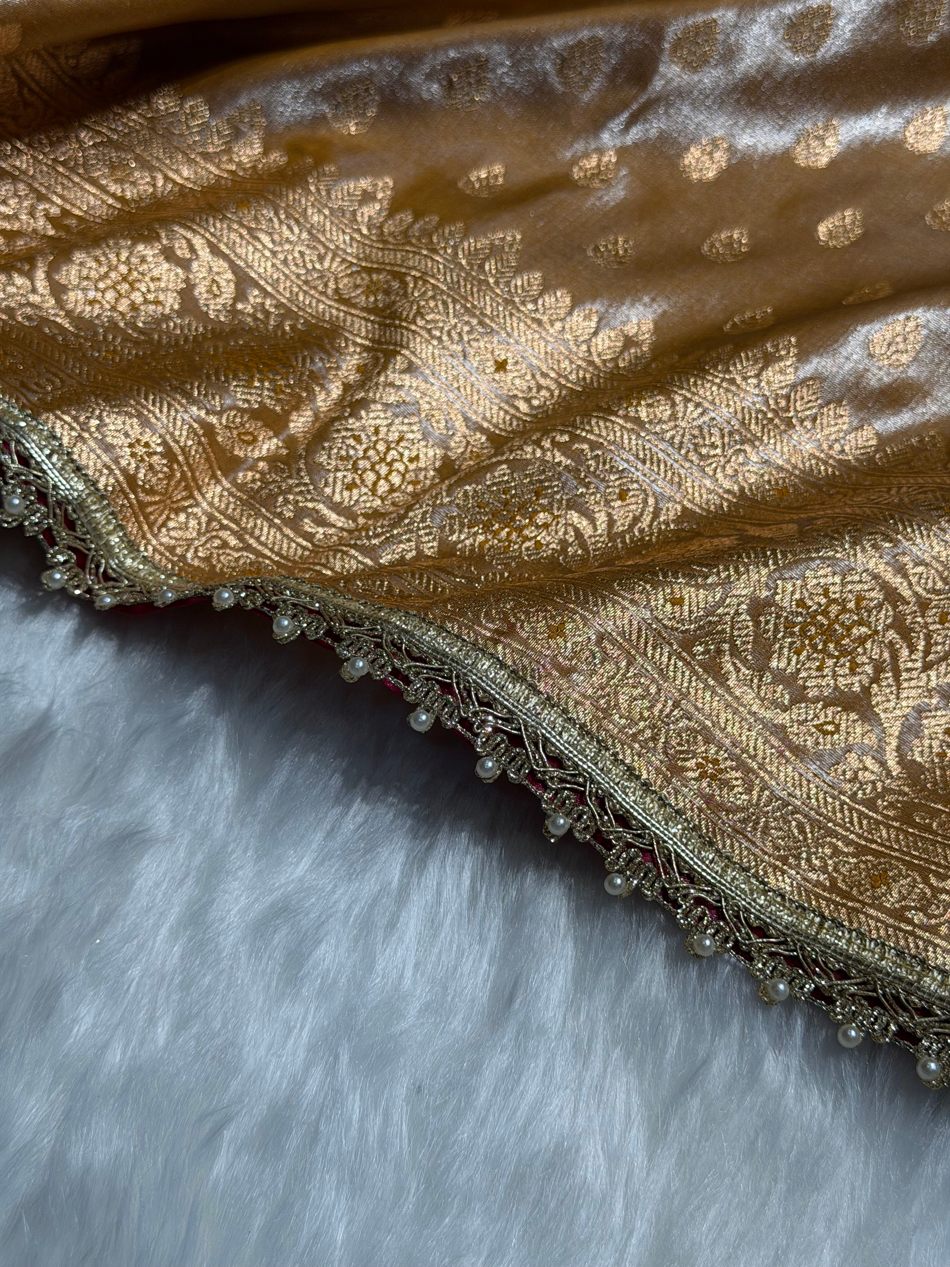 Banarasi Beige Booti With Gotta Patti satin Silk Saree SSGP01