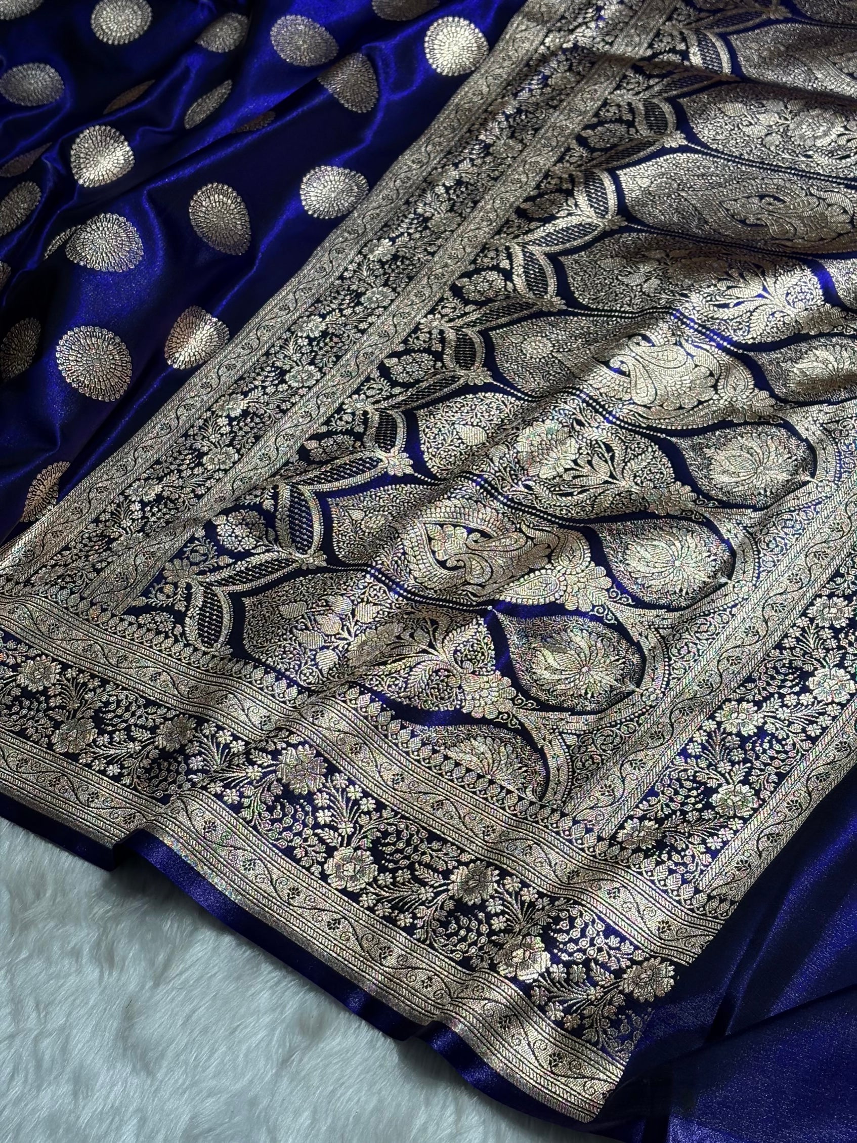 Royal Blue Shades Banarasi Satin Silk Saree SS33