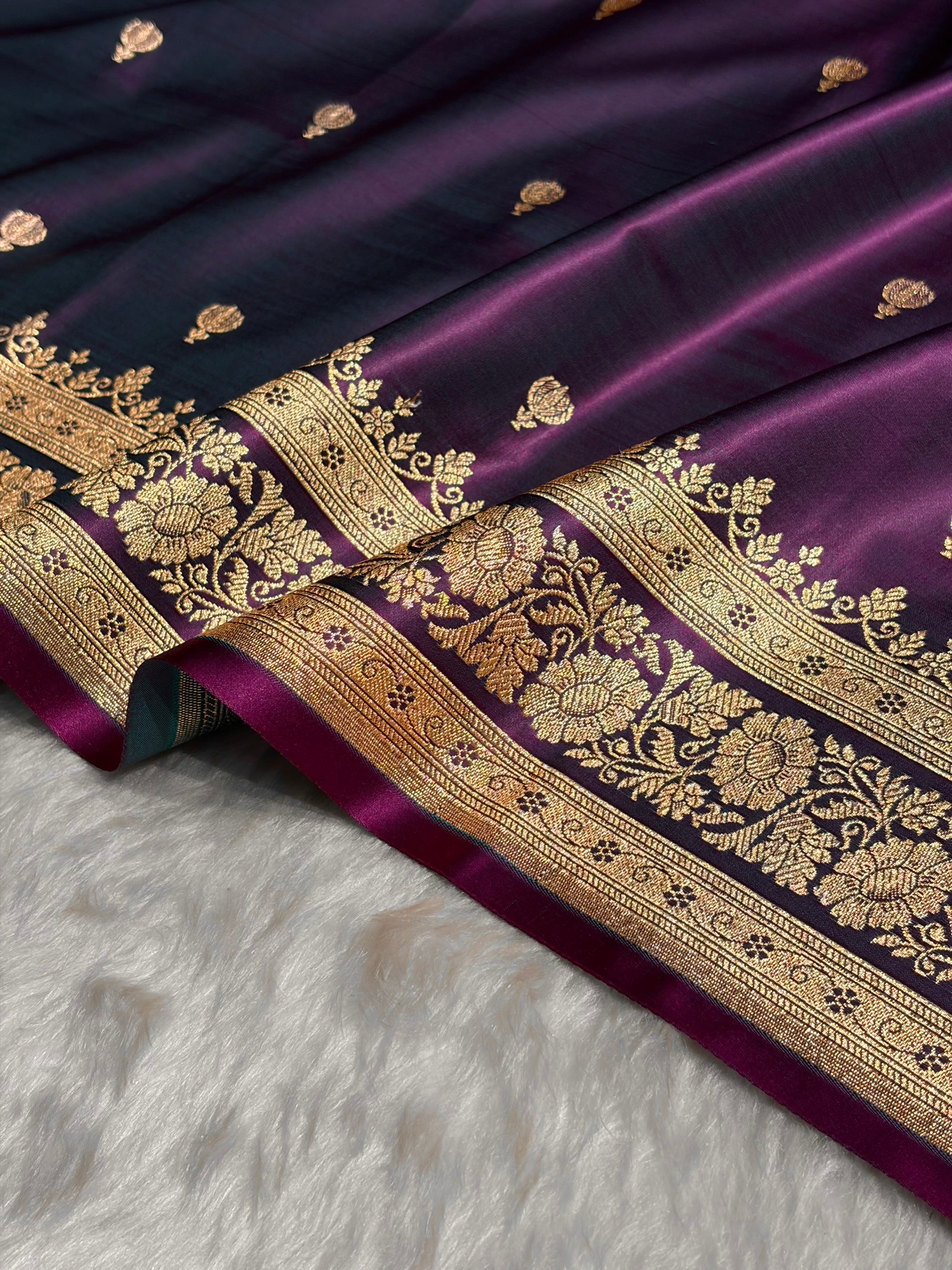 Wine Booti Pattern Satin Katan Silk Saree SK66