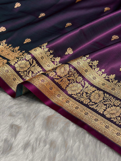 Wine Booti Pattern Satin Katan Silk Saree SK66