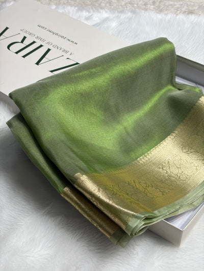 Banarasi Light Green Shades Pure Tissue Silk Saree PT-60