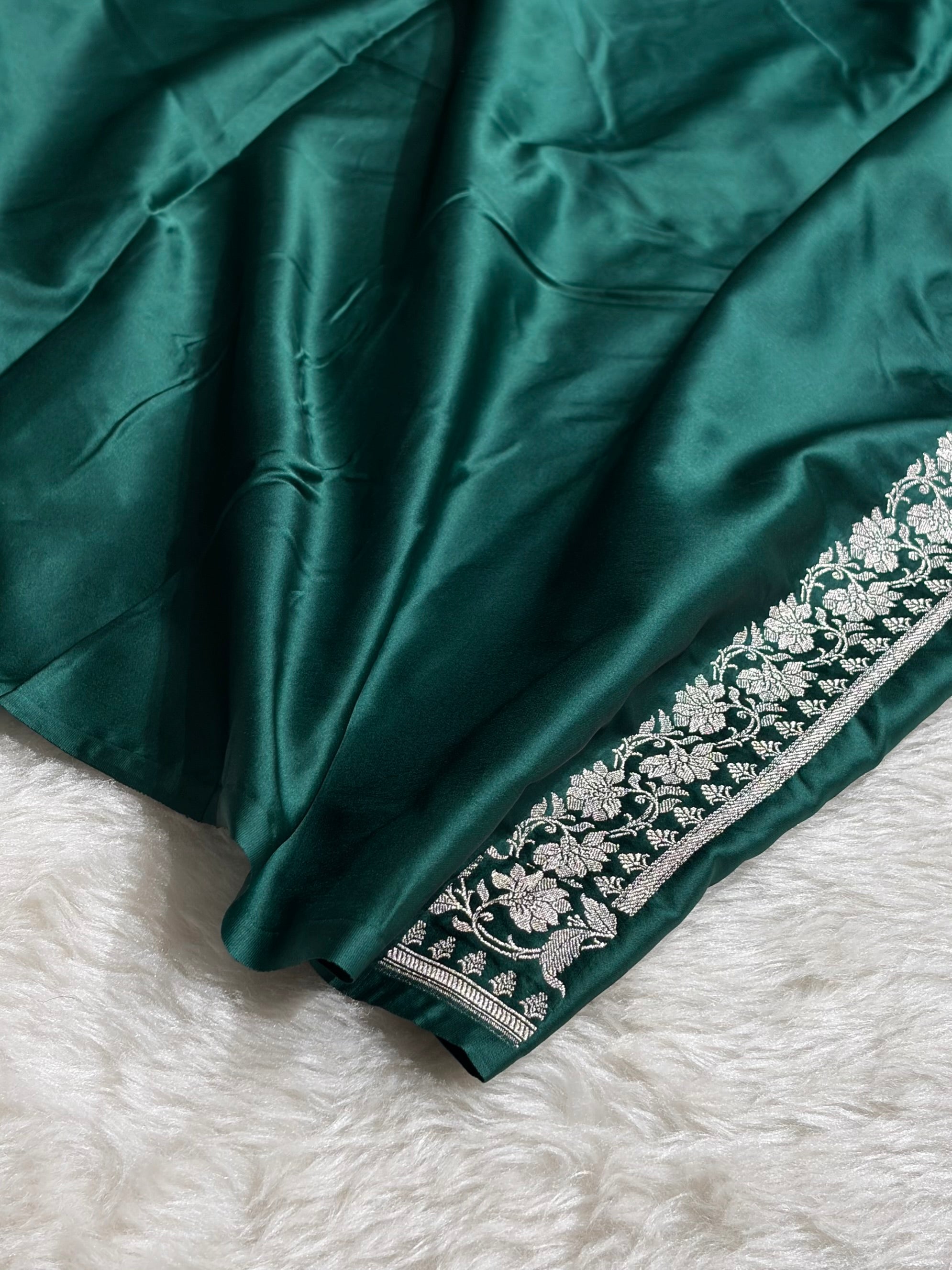 Banarasi Dark Rama Shades Minakari Floral Mashru Silk Saree MS88