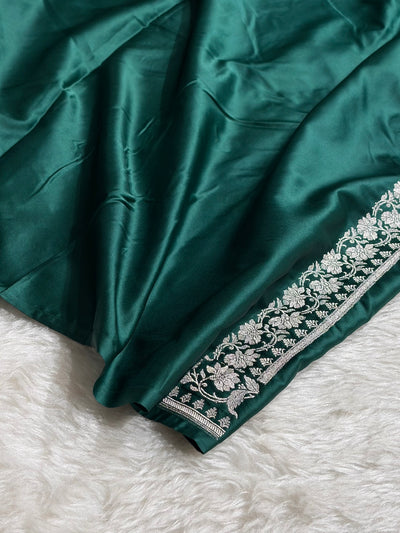 Banarasi Dark Rama Shades Minakari Floral Mashru Silk Saree MCS88