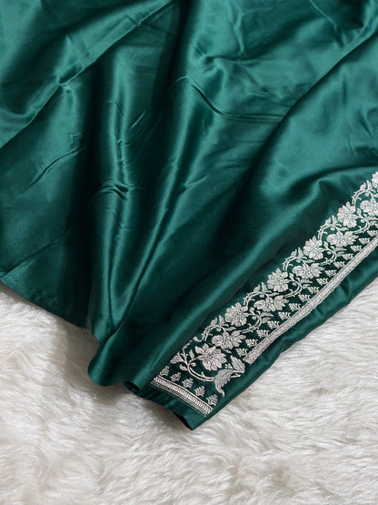 Banarasi Dark Rama Shades Minakari Floral Mashru Silk Saree MS88