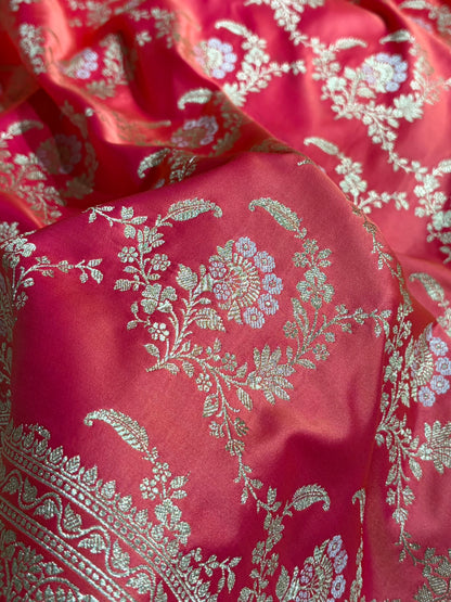 Banarasi Satin Katan Saree With Minakari Jaal Pattern in Gajiri Shades SK126