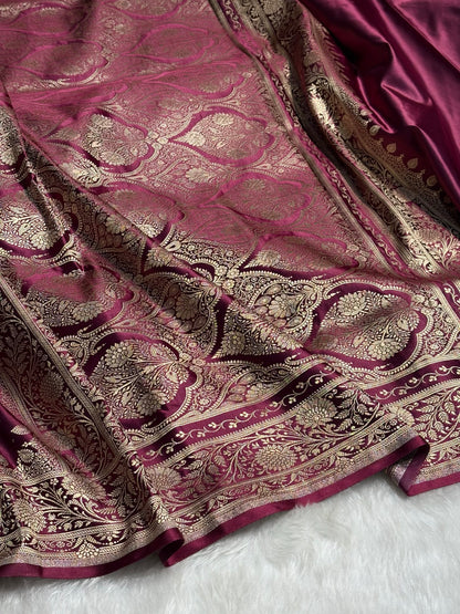 Wine Shades Banarasi Jaal Katan Silk Saree