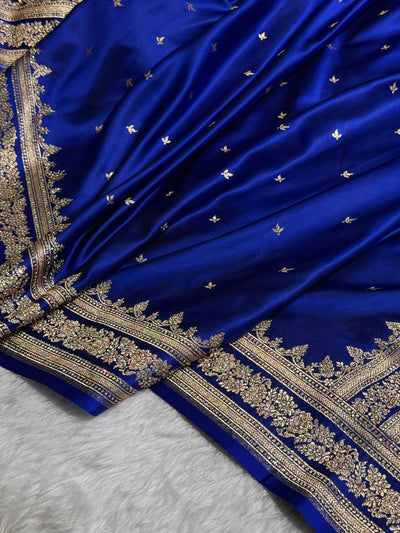 Cross Royal Blue Banarasi Swarovski Work Booti Katan Silk Saree BSKM17