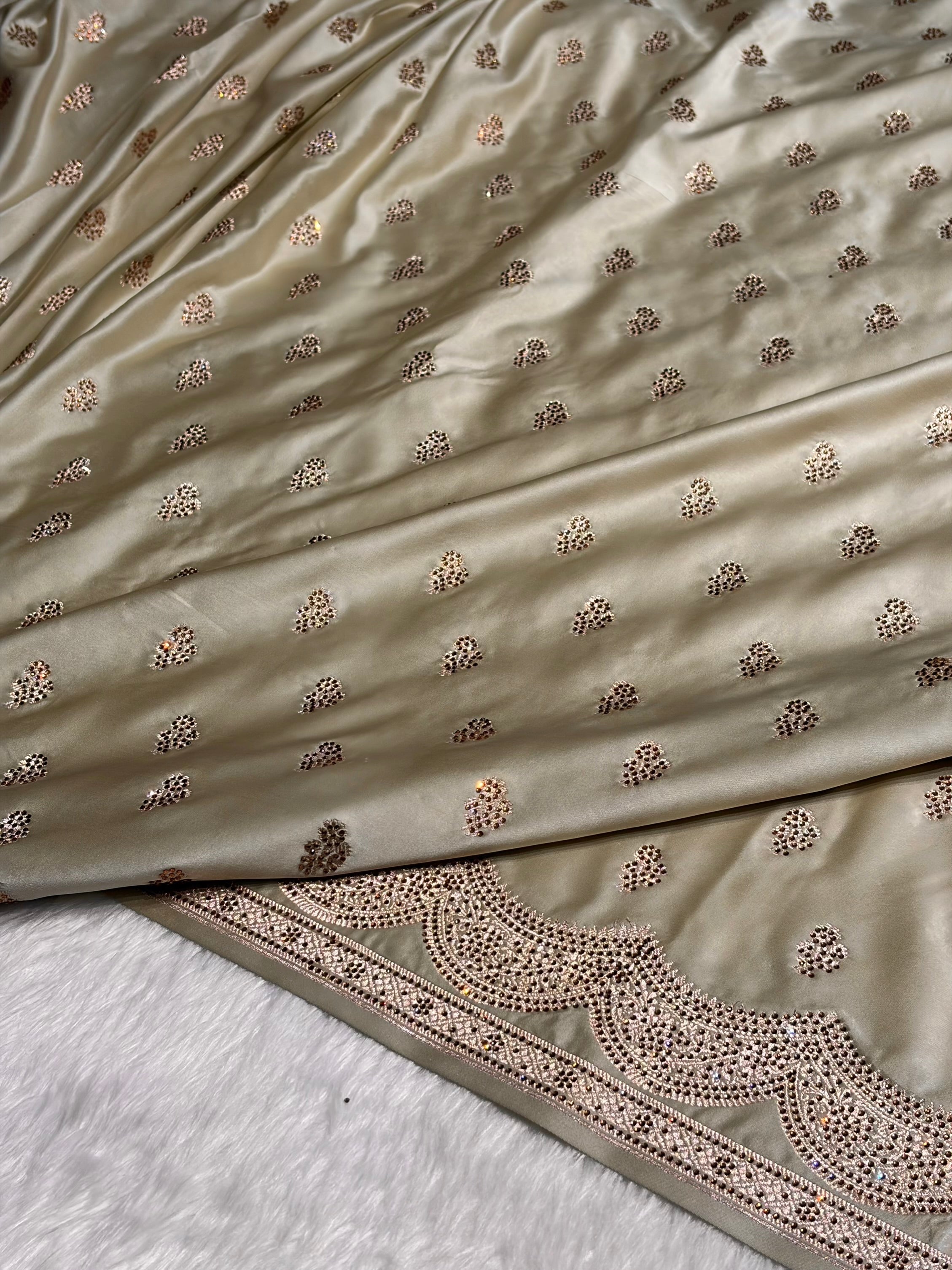 Light Pista Scallop Mashru Silk with Swarovski work BMS02