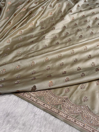 Light Pista Scallop Mashru Silk with Swarovski work BMS02