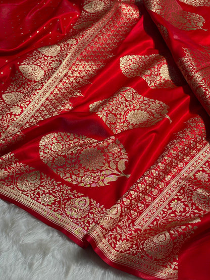 Ultra Light Weight Satin Silk Boota in Red Shades SS31