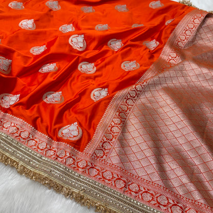 Orange Minakari Boota Mashru Silk Saree with gotta Patti