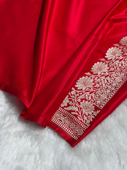 Red Boota With Floral Border Mashru Silk Saree MSM-94