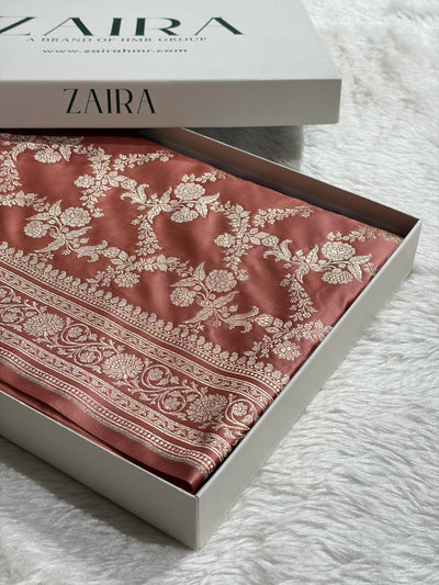 Peach Shades Banarasi With Floral Jaal Pattern Mashru Silk Saree MSM-130
