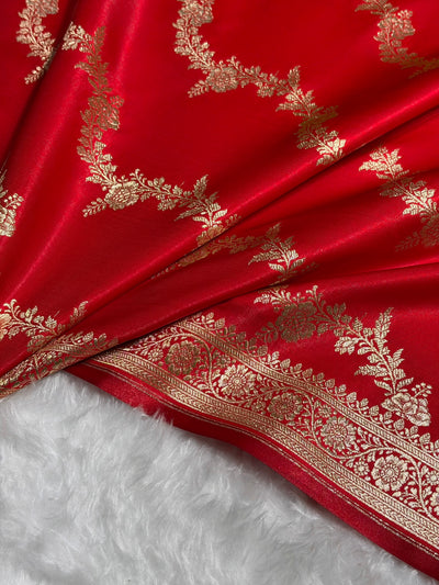 Red Shades Banarasi Satin Silk Saree with brocade blouse SS35