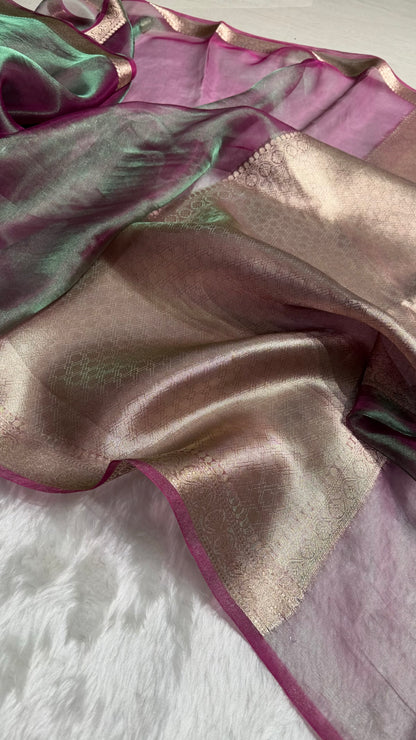 Cross Purple Shades Pure Tissue Silk Saree with Brocade Blouse PT-09