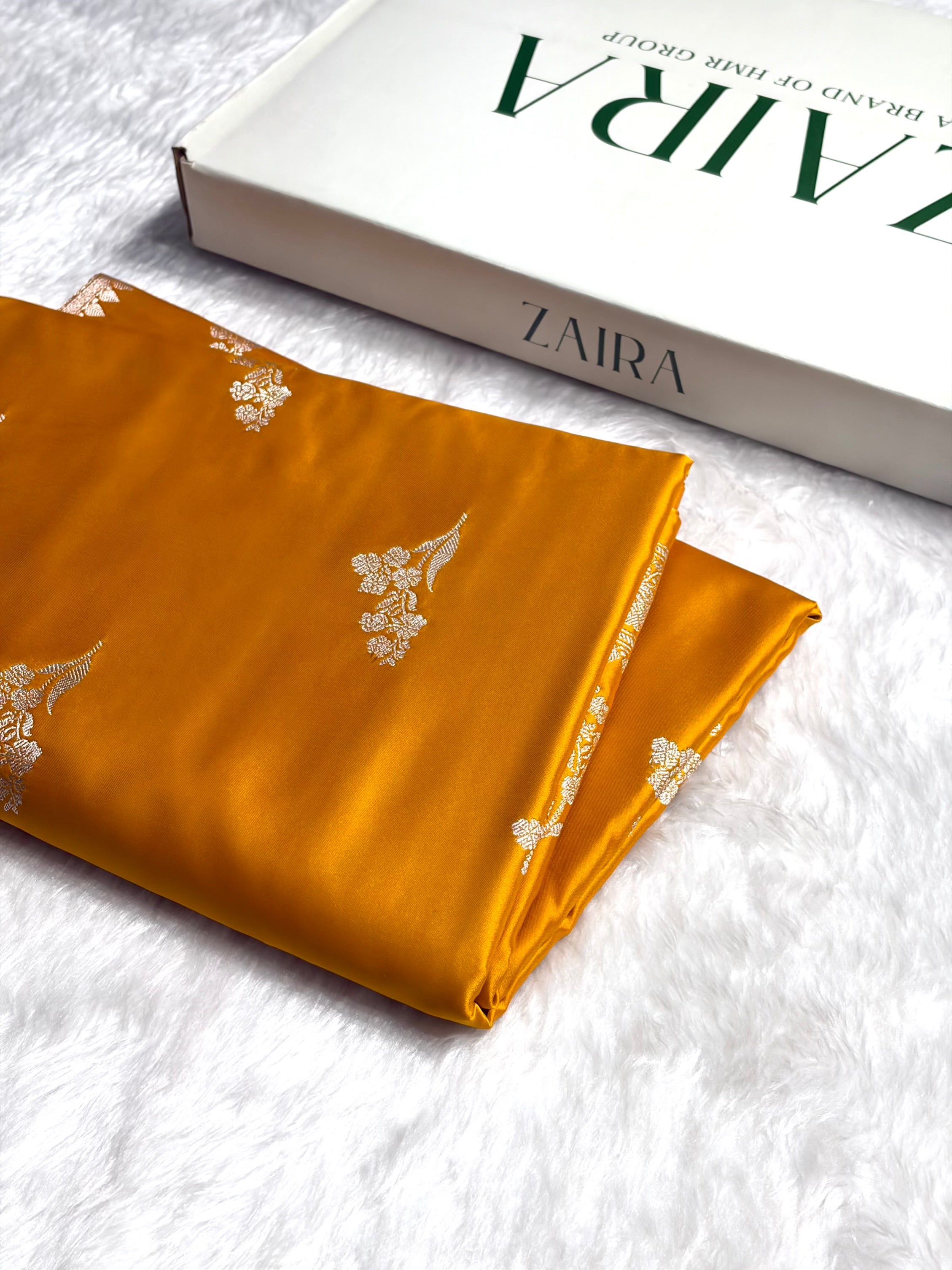 Mustard Boota With Floral Border Mashru Silk Saree MSM-97