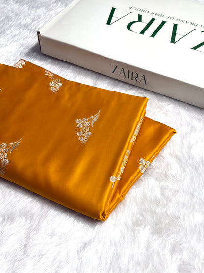 Mustard Boota With Floral Border Mashru Silk Saree MSM-97